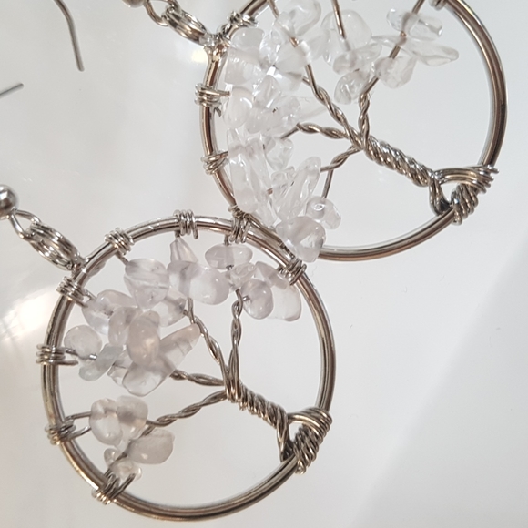 2/25$ Drop Earrings Tree of Life White Crystal Naturel Gemstones - Picture 4 of 7